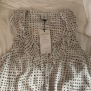 CAbi 4553 Black and White Ruffle Blouse